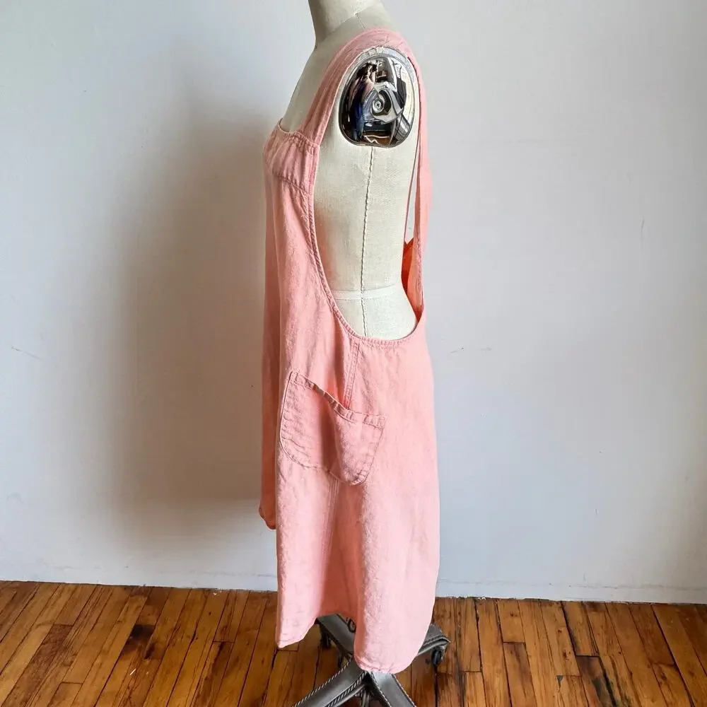 LINGE PARTICULIER The Original Washed Linen Japanese Smock Apron in Peach